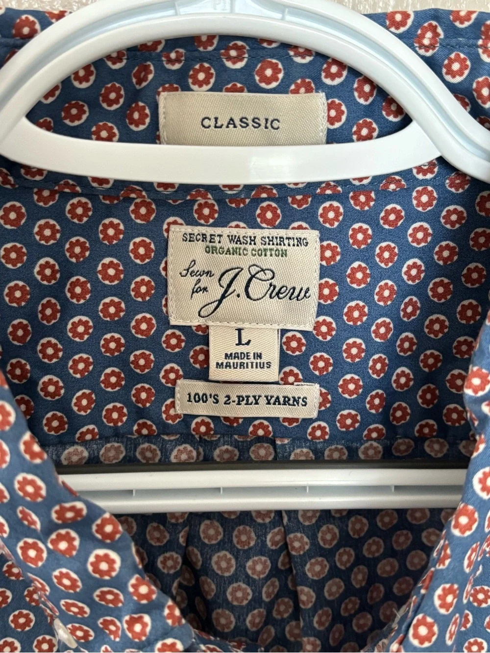 J. Crew Blue AOP Button Down Shirt Floral 100’s 2 Ply Organic Cotton Secret Wash